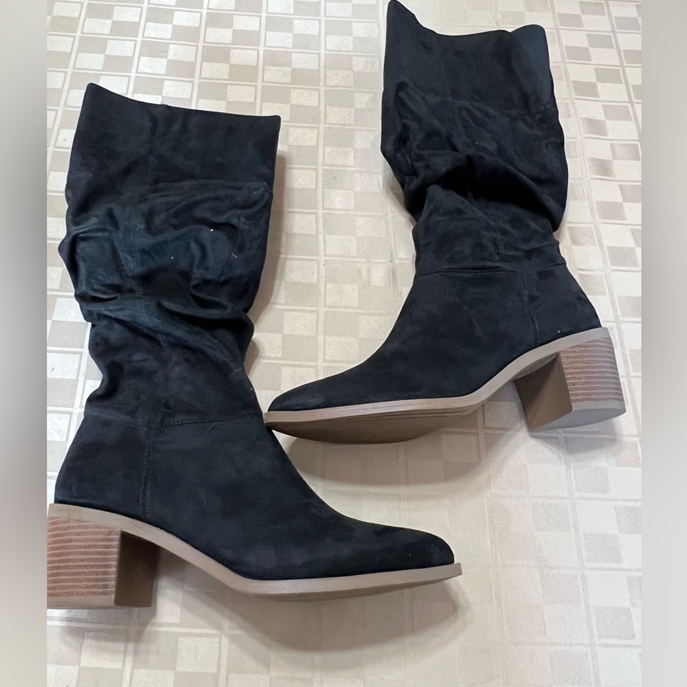 STYLE & CO  Womens Black August‎ Round Toe Stacked Heel Slouch Boot 9.5 NEW BOX
